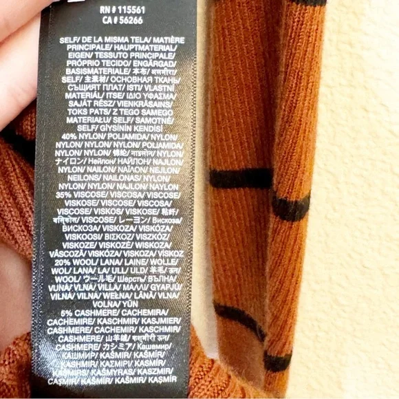 7 for All Mankind Brown Striped Cashmere Blend Puff Shoulder Crew Neck Sweater - Picture 6 of 6